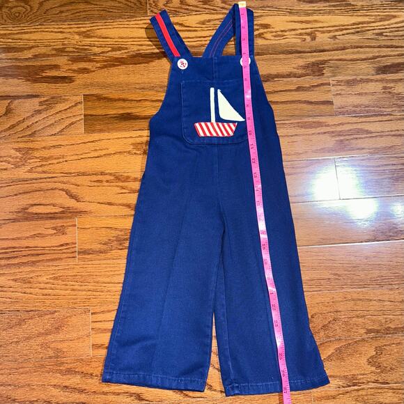 Vintage Baby Boys Red White Blue Sailboat Sailor Shirt & Overalls Set - Picture 11 of 12